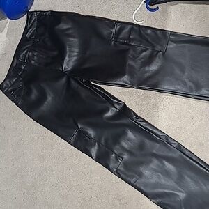 Women's faux leather pants size 10 blue notes cargo